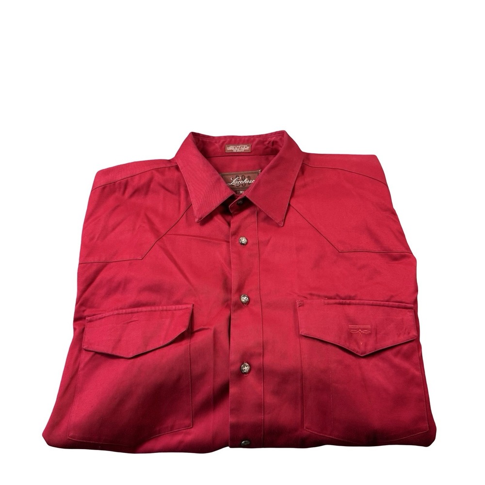 Lucchese Mens Red Cotton LS Heavy Dual Pocket Utility Button Front Shirt XL